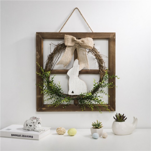 Glitzhome Glitzhome 18"H Wooden Frame Easter Wall Decor With Wreath