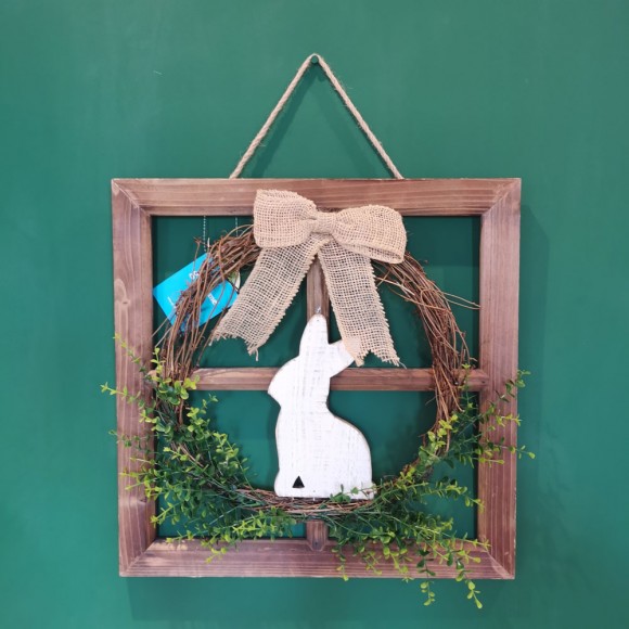 Glitzhome Glitzhome 18"H Wooden Frame Easter Wall Decor With Wreath
