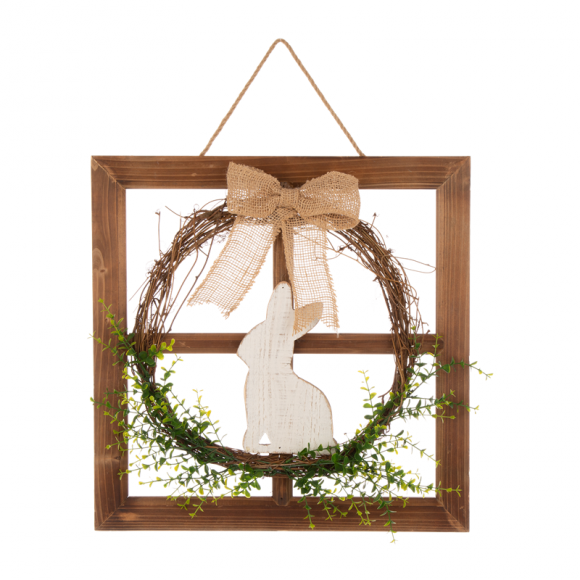 glitzhome Glitzhome 18"H Wooden Frame Easter Wall Decor with Wreath