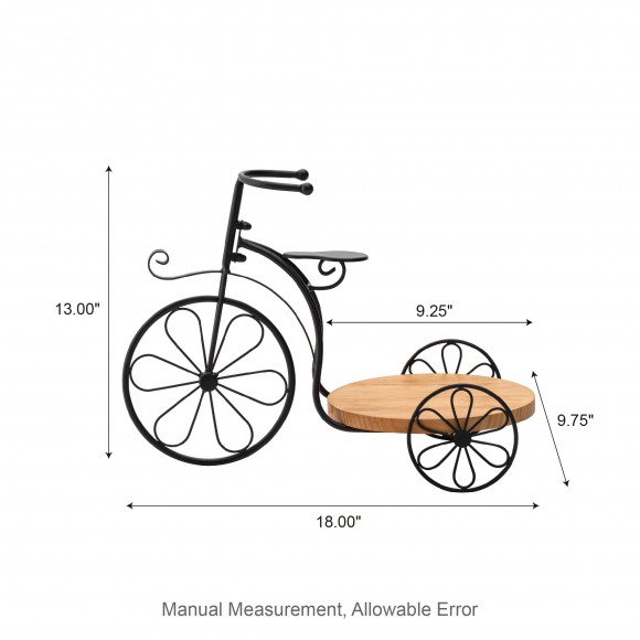 Glitzhome Glitzhome 18"L Black Metal Tricycle Planter Stand With Natural Solid Wood Tray