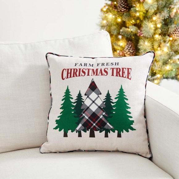 Glitzhome Glitzhome 18"L Farm Fresh Heavy Cotton Christmas Tree Throw Pillow