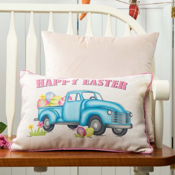 Glitzhome Glitzhome 18"L Faux Burlap Happy Easter Truck Pillow