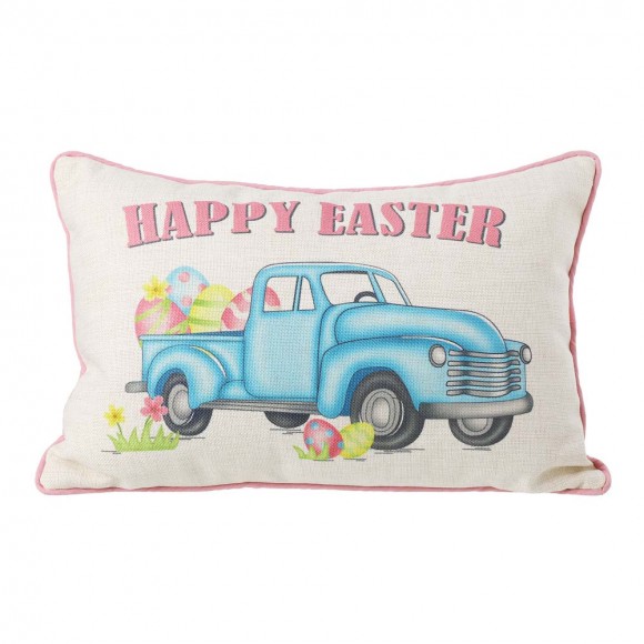 glitzhome Glitzhome 18"L Faux Burlap Happy Easter Truck Pillow