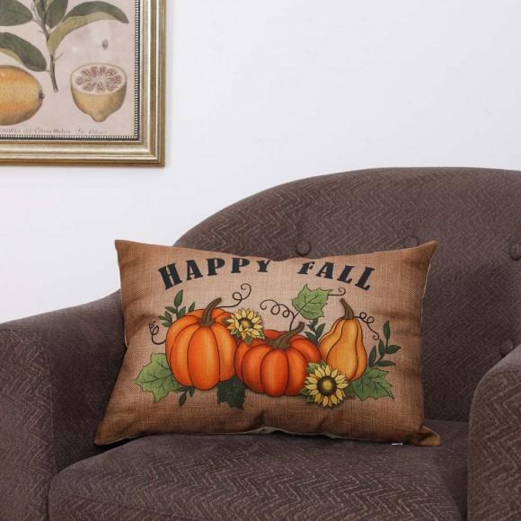 Glitzhome Glitzhome 18"L Faux Burlap Happy Fall Pumpkin Pillow