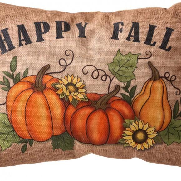 Glitzhome Glitzhome 18"L Faux Burlap Happy Fall Pumpkin Pillow