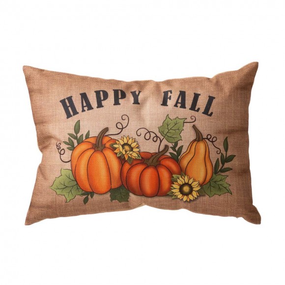 glitzhome Glitzhome 18"L Faux Burlap Happy Fall Pumpkin Pillow