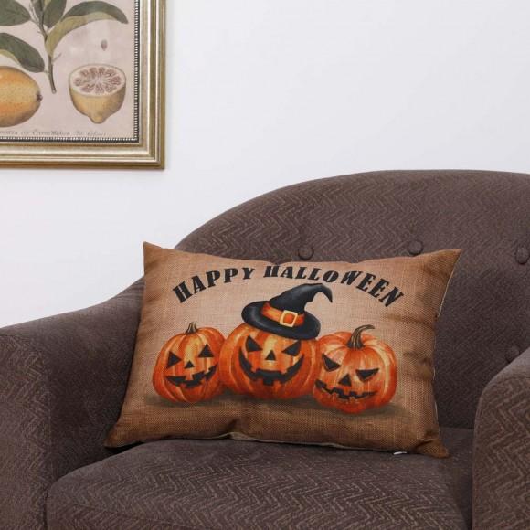 Glitzhome Glitzhome 18"L Faux Burlap HAPPY HALLOWEEN Pumpkin Pillow