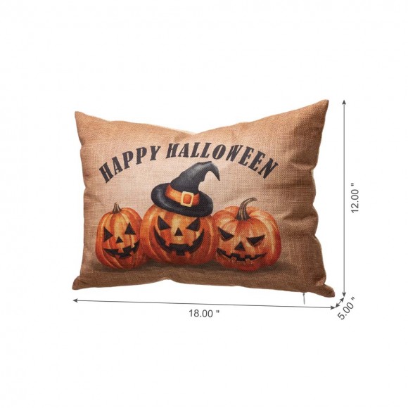 Glitzhome Glitzhome 18"L Faux Burlap HAPPY HALLOWEEN Pumpkin Pillow