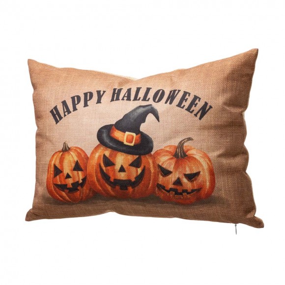 Glitzhome Glitzhome 18"L Faux Burlap HAPPY HALLOWEEN Pumpkin Pillow