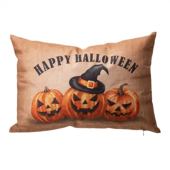 glitzhome Glitzhome 18"L Faux Burlap HAPPY HALLOWEEN Pumpkin Pillow