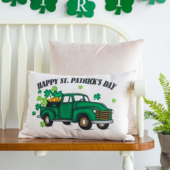 Glitzhome Glitzhome 18"L Faux Burlap Happy St. Patrick's Day Truck Pillow