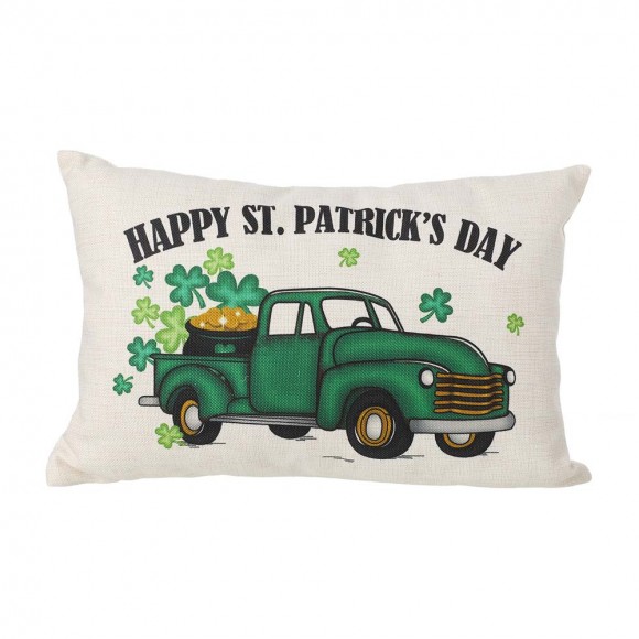 glitzhome Glitzhome 18"L Faux Burlap Happy St. Patrick's Day Truck Pillow