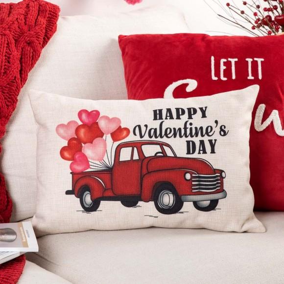 Glitzhome Glitzhome 18"L Faux Burlap Happy Valentine's Day Truck Pillow