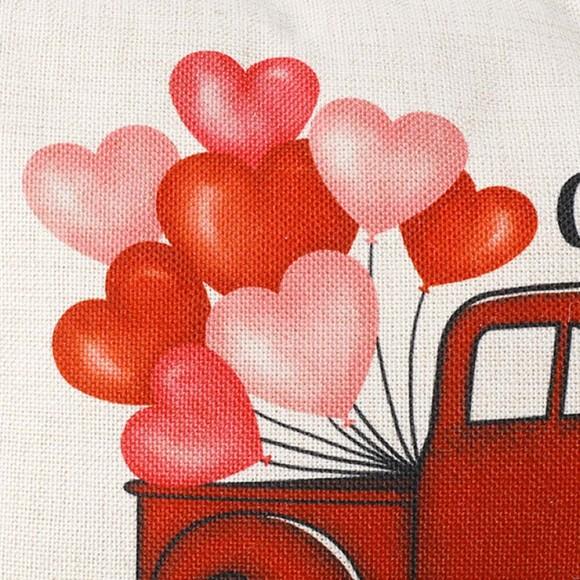 Glitzhome Glitzhome 18"L Faux Burlap Happy Valentine's Day Truck Pillow