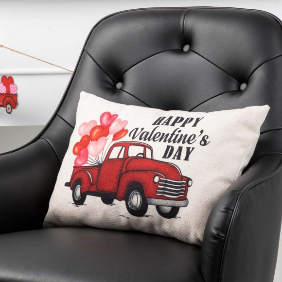 Glitzhome Glitzhome 18"L Faux Burlap Happy Valentine's Day Truck Pillow