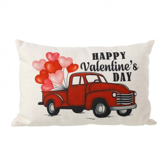glitzhome Glitzhome 18"L Faux Burlap Happy Valentine's Day Truck Pillow