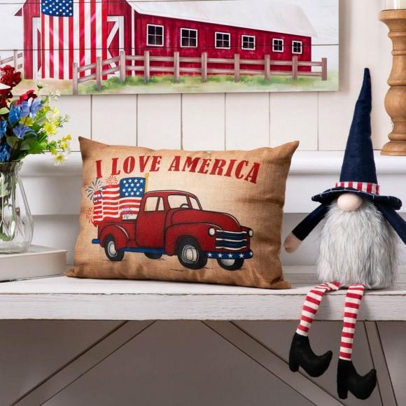 Glitzhome Glitzhome 18"L Faux Burlap Patriotic Truck Pillow