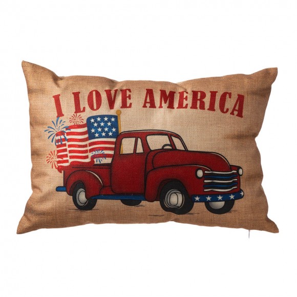 glitzhome Glitzhome 18"L Faux Burlap Patriotic Truck Pillow