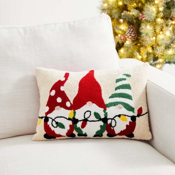Glitzhome Glitzhome 18"L Hooked Christmas Gnomes Throw Pillow