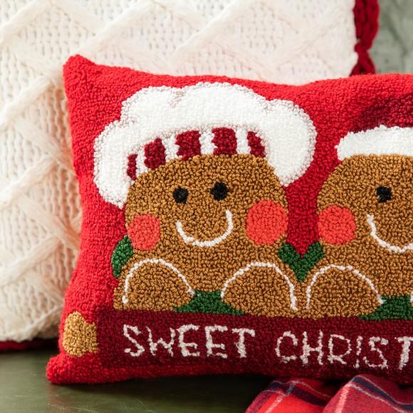 Glitzhome Glitzhome 18"L Hooked Gingerbread Boy & Girl Pillow
