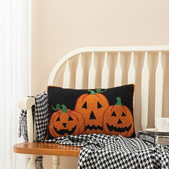 Glitzhome Glitzhome 18"L Hooked Halloween Pumpkins Pillow