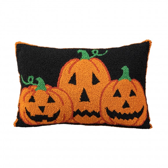 glitzhome Glitzhome 18"L Hooked Halloween Pumpkins Pillow