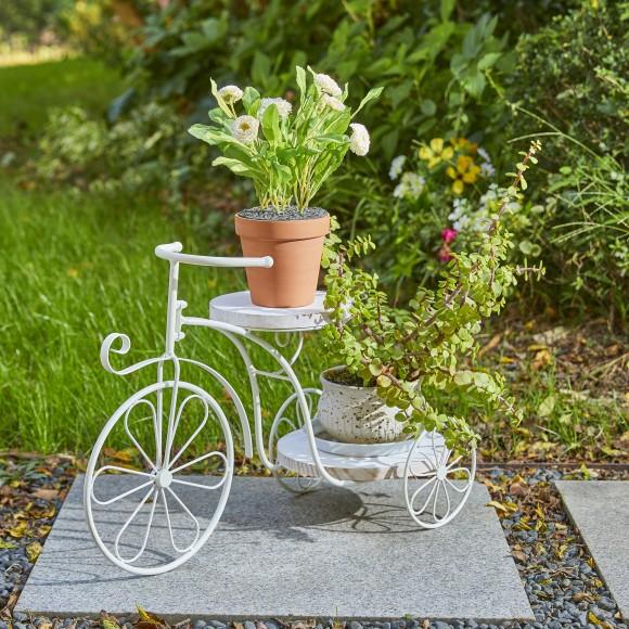 Glitzhome Glitzhome 18"L Washed White Solid Wood And Metal Tricycle Planter Stand