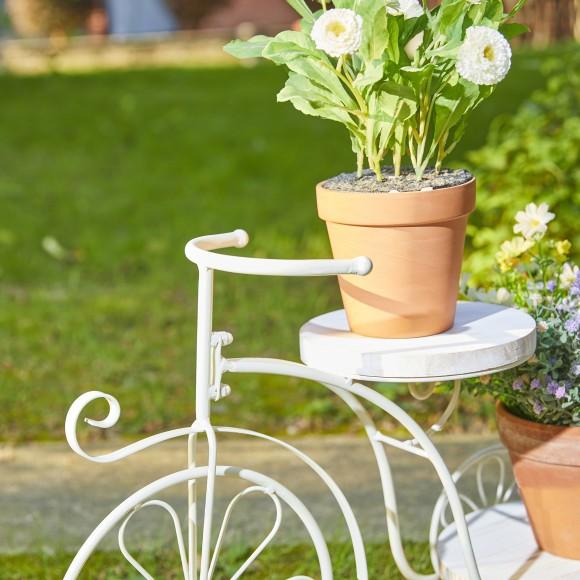 Glitzhome Glitzhome 18"L Washed White Solid Wood And Metal Tricycle Planter Stand