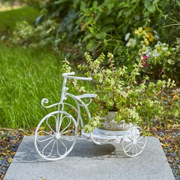 Glitzhome Glitzhome 18"L Washed White Solid Wood And Metal Tricycle Planter Stand