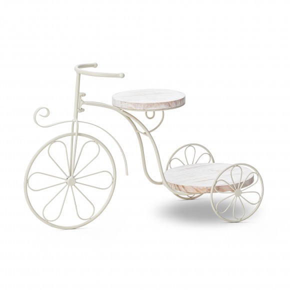 glitzhome Glitzhome 18"L Washed White Solid Wood and Metal Tricycle Planter Stand