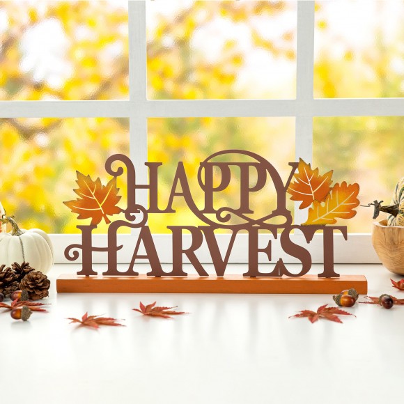 Glitzhome Glitzhome 18"L Wood & Metal Happy Harvest Table Décor