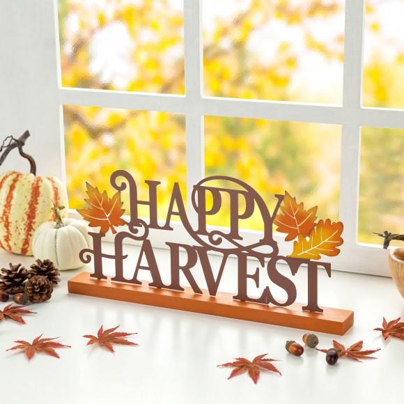 Glitzhome Glitzhome 18"L Wood & Metal Happy Harvest Table Décor