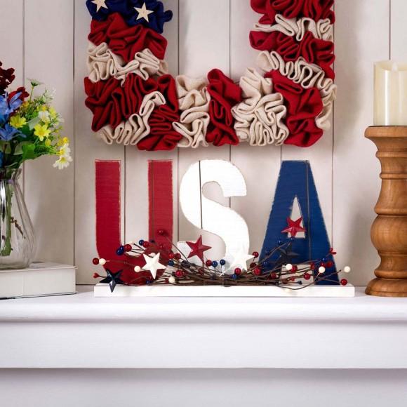 Glitzhome Glitzhome 18"L Wooden Patriotic USA Table Decor