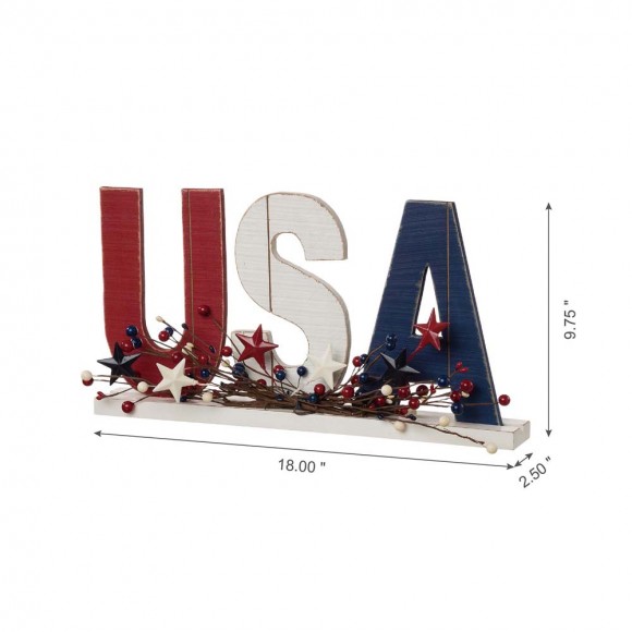 Glitzhome Glitzhome 18"L Wooden Patriotic USA Table Decor