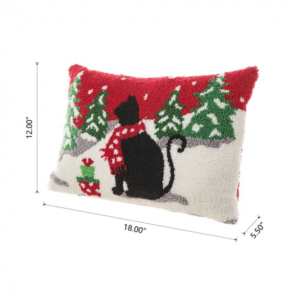 Glitzhome Glitzhome 18"L X 12"H Hooked Christmas Cat Pillow