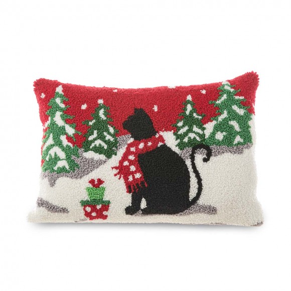 glitzhome Glitzhome 18"L x 12"H Hooked Christmas Cat Pillow