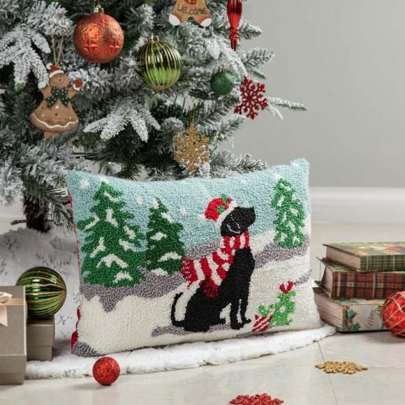 Glitzhome Glitzhome 18"L X 12"H Hooked Christmas Dog Pillow