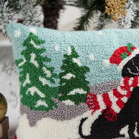Glitzhome Glitzhome 18"L X 12"H Hooked Christmas Dog Pillow