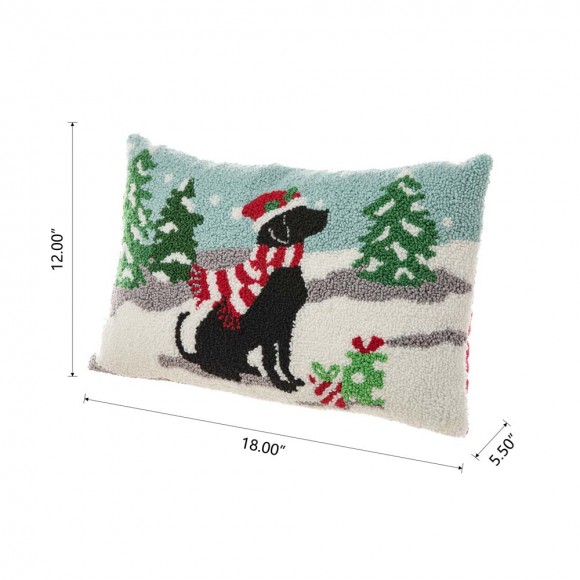 Glitzhome Glitzhome 18"L X 12"H Hooked Christmas Dog Pillow