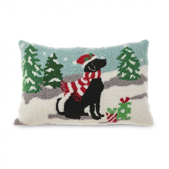 glitzhome Glitzhome 18"L x 12"H Hooked Christmas Dog Pillow