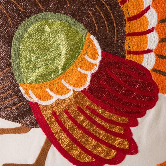 Glitzhome Glitzhome 18"L X 18"W Cotton Embroidered Turkey Pillow Cover