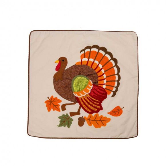glitzhome Glitzhome 18"L x 18"W Cotton Embroidered Turkey Pillow Cover