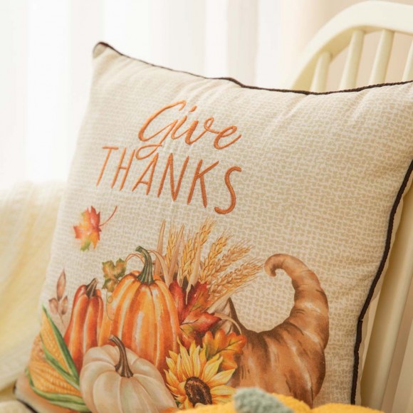 Glitzhome Glitzhome 18"L X 18"W Thanksgiving Embroidered Pillow