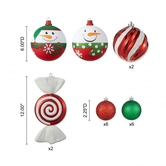 Glitzhome Glitzhome 18ct Christmas Whimsical Red & Green Deluxe Large Ornaments