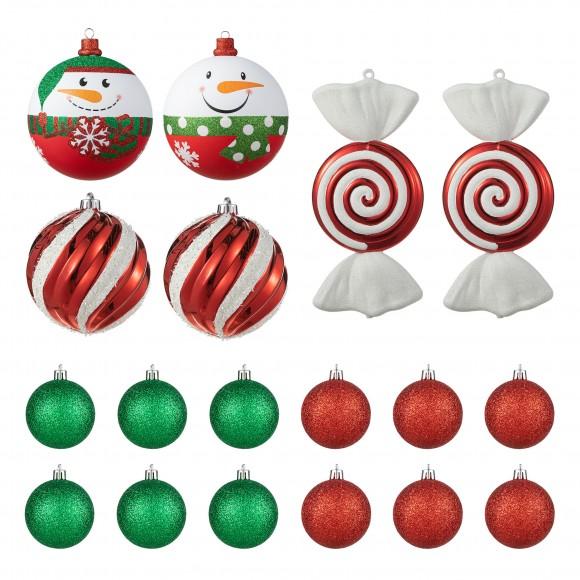 glitzhome Glitzhome 18ct Christmas Whimsical Red & Green Deluxe Large Ornaments