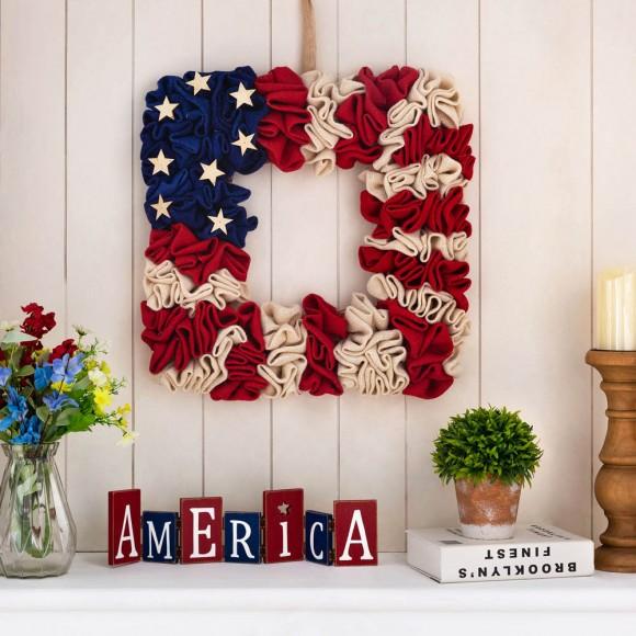 Glitzhome Glitzhome 19.25"L Americana Squared Fabric Wreath