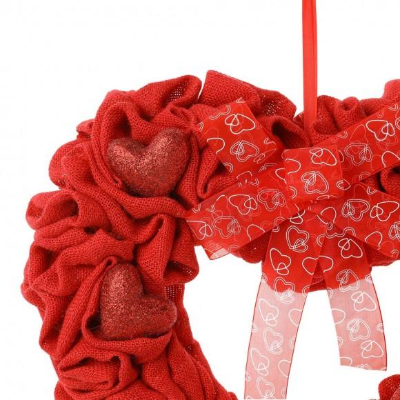 Glitzhome Glitzhome 19.25"L Fabric Valentine's Day Heart-shaped Wreath