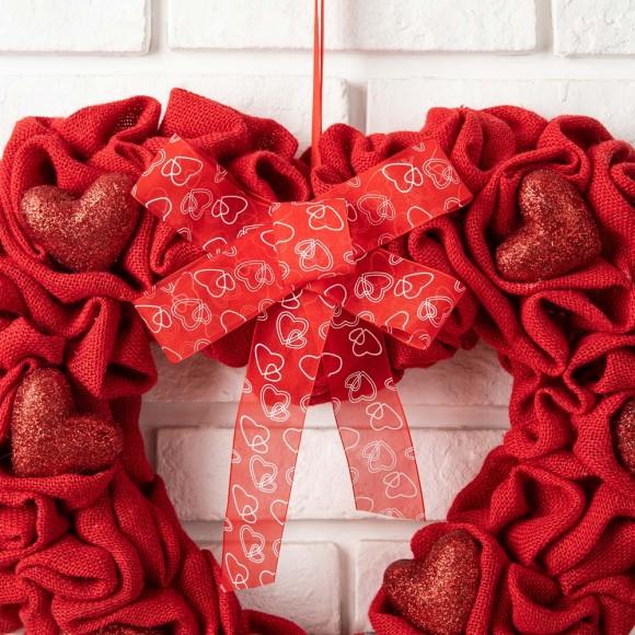Glitzhome Glitzhome 19.25"L Fabric Valentine's Day Heart-shaped Wreath