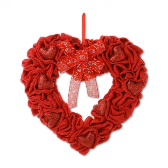 glitzhome Glitzhome 19.25"L Fabric Valentine's Day Heart-shaped Wreath