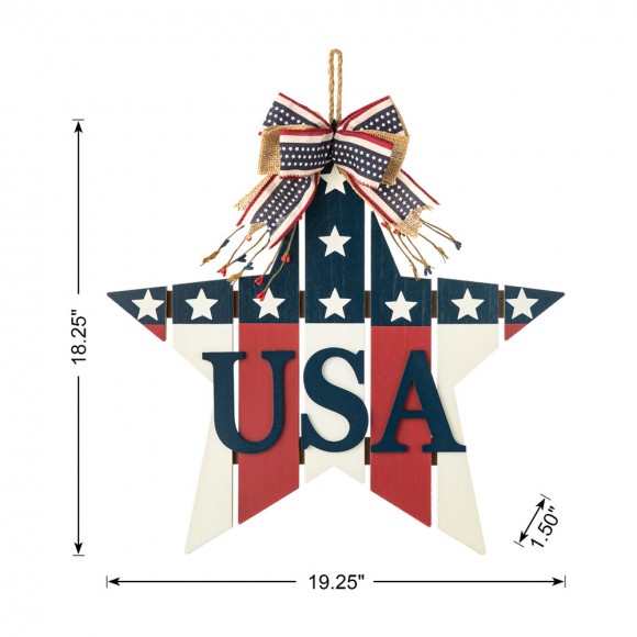 Glitzhome Glitzhome 19.25"L Patriotic/Americana Wooden Star Door Hanger